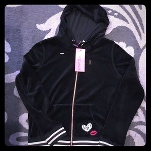 🖤 Betsey Johnson Velour Hoodie Track Jacket Top